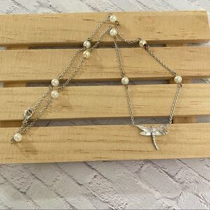 Sterling Silver Dragonfly CZ Pearl Necklace